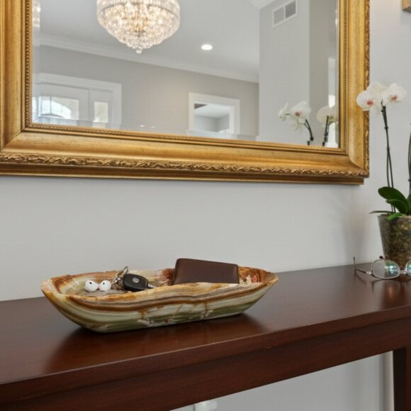 Green Onyx decorative tray, catchall dish, entry way stone bowl, holiday gift - Picture 6 of 11